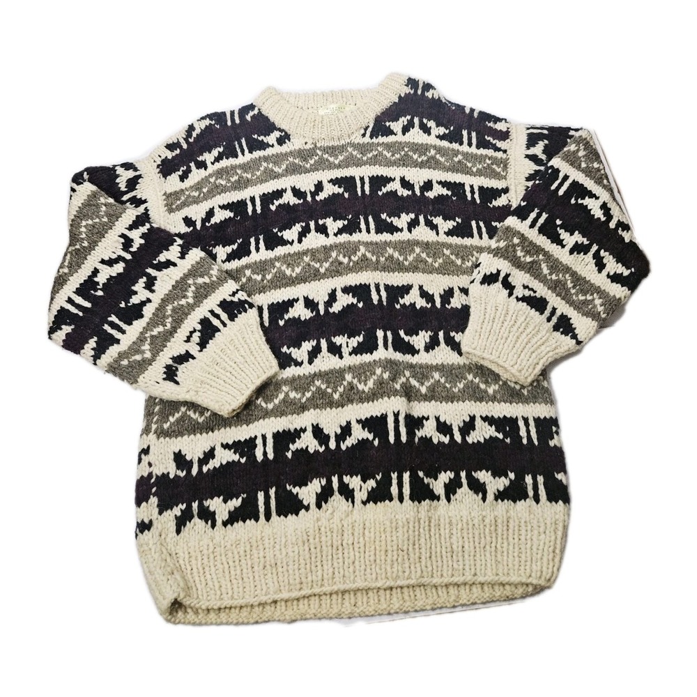 Vintage Native American Otavalo Sweater Mens Large Wool Fisherman Cable Knit